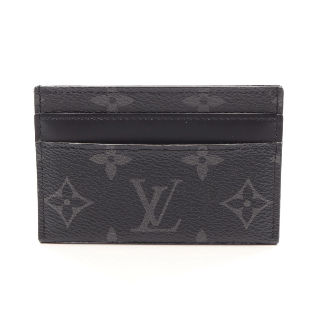Louis Vuitton Portecarte Double Card Case Wallet Leather Monogram Eclipse Black